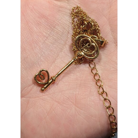 Whimsical Fantasy Gold Tone Skeleton Key Pendant Necklace - Picture 4 of 6